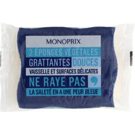 MONOPRIX Eponges végétales grattantes douces, vaisselle & surfaces délicates x2