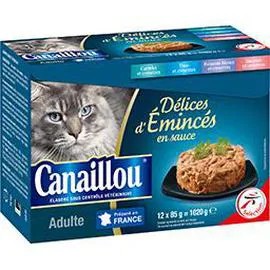 CANAILLOU Délices d'Emincés en sauce poissons pour chat adulte 12x85g