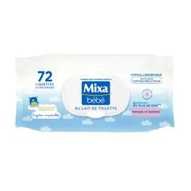 MIXA BÉBÉ Lingettes Bébé Lait de Toilette x72 