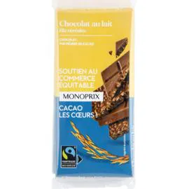 MONOPRIX Chocolat au lait riz & céréales, Max Havelaar 2x100g