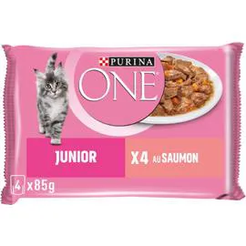 PURINA, ONE Pâtée pour chat junior au saumon de 1 à 12 mois 4x85g