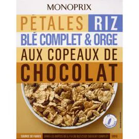 MONOPRIX Pétales de riz & blé complet aux copeaux de chocolat 300g