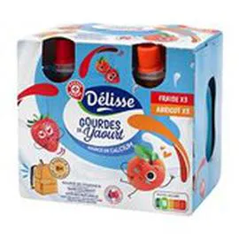 MARQUE REPÈRE, DÉLISSE Yaourts en gourde 3 Abricots + 3 Fraises 6x90g