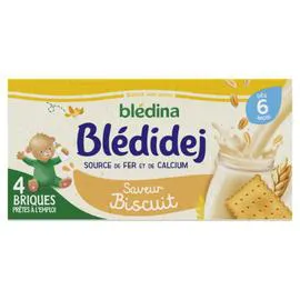 BLÉDINA, BLÉDIDEJ Lait et céréales bébé dès 6 mois saveur biscuit 4x250ml