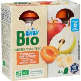 CARREFOUR BABY Desserts bébé bio aux fruits dès 6 mois 4x90g