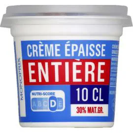 MONOPRIX Crème Fraîche Entière Epaisse 30% de MG 10cl