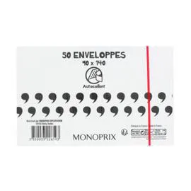 MONOPRIX MAISON 50 enveloppes pour carte de visite, 9x14cm, bord autocollant l'unité
