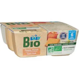 CARREFOUR BABY Desserts bébé bio pomme biscuit dès 6 mois 4x100g