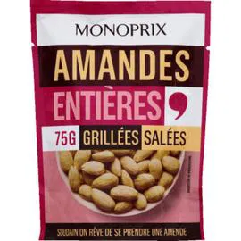 MONOPRIX Amandes entières grillées et salées 75g
