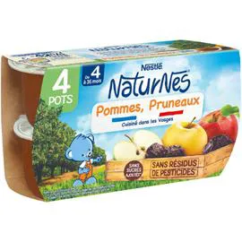 NESTLÉ, NATURNES Compotes bébé dès 4/6 mois, pommes pruneaux 4x130g