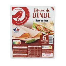 AUCHAN Blanc de dinde doré au four 180g