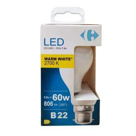 CARREFOUR Ampoule LED B22 Standard Blanc-chaud 60W X1 l'unité