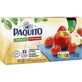 PAQUITO Compote pomme et pomme fraise allégée en sucres 12x90g