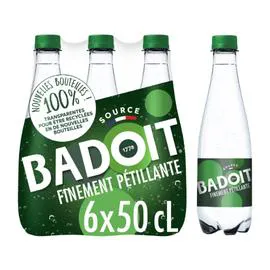 BADOIT Eau gazeuse minérale naturelle finement pétillante Verte 6x50cl