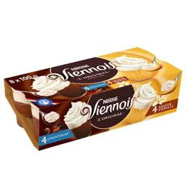 NESTLÉ, LE VIENNOIS Dessert liégeois VIENNOIS Panaché vanille chocolat 8x100g