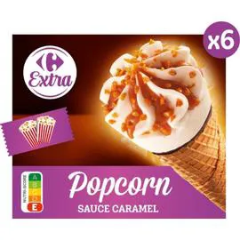 CARREFOUR EXTRA Glaces cônes saveur popcorn 408g