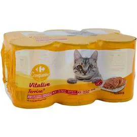 CARREFOUR COMPANINO Pâtée pour chat terrine viandes saumon 6x400g