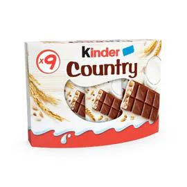 KINDER Barres de céréales enrobées de chocolat Country 9x23,5g
