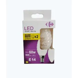 CARREFOUR Ampoule LED Flamme torsadée 60W E14 WW x2