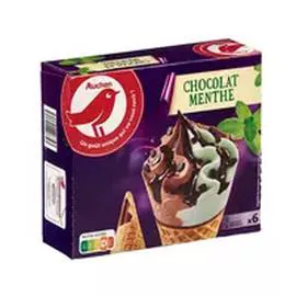 AUCHAN Cône glacé à la menthe et au chocolat 404g