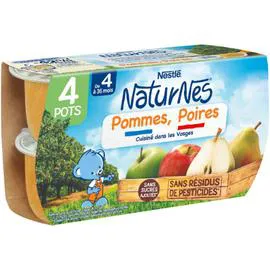 NESTLÉ, NATURNES Compotes bébé dès 4/6 mois, pommes poires 4x130g
