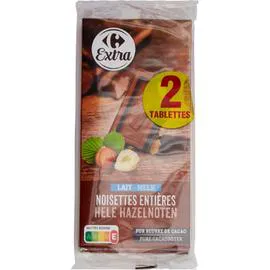 CARREFOUR EXTRA Chocolat lait noisettes entières 2x200g