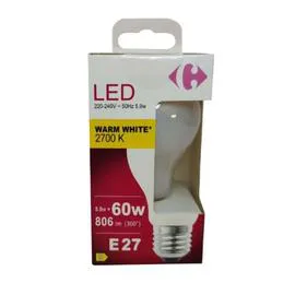 CARREFOUR Ampoule E27 forme Standard Blanc-chaud 60W X1 l'unité