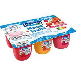 PÂTURAGES Dessert Mouss'Fruits fraise-pêche-framboise 6x74g