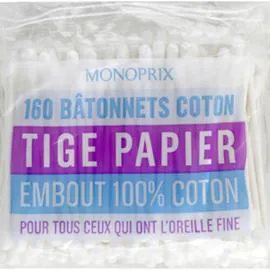 MONOPRIX Bâtonnets coton tige papier embout 100% coton l'unité