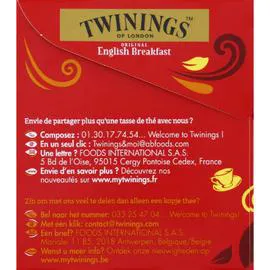 TWININGS Thé noir original English Breakfast x25 40g