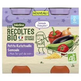 BLÉDINA, LES RECOLTES BIO Petit pot bébé soir petite ratatouille semoule - dès 6 mois 2x200g