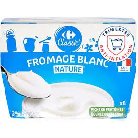 CARREFOUR CLASSIC' Fromage blanc nature 3% MG 8x100g