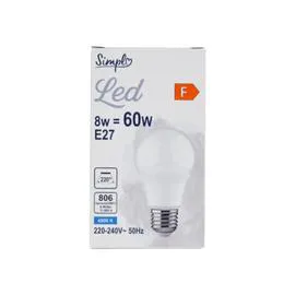 CARREFOUR SIMPL Ampoule E27 forme Standard Blanc-froid Dépolie 60W l'unité