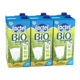 LACTEL Lait Bio Demi-Ecrémé UHT 6x1l