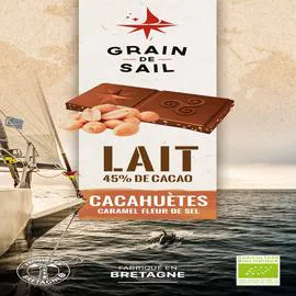GRAIN DE SAIL Tablette de chocolat au lait cacahuètes caramel fleur de sel bio 1 pièce 100g