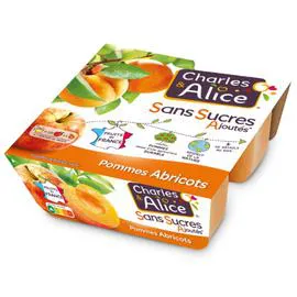 CHARLES & ALICE Compote pomme abricot sans sucres ajoutés 4x100g