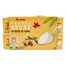 AUCHAN Yaourt nature au sucre de canne 16x125g