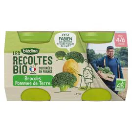 BLÉDINA, LES RECOLTES BIO Petit pot bébé brocolis pommes de terre - dès 4-6 mois 2x130g