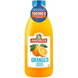 ANDROS Jus d'oranges pressées sans pulpe 100% pur jus sans sucres ajoutés 1l