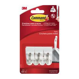 COMMAND Crochet plastique pointe métal blanc petit modèle x3
