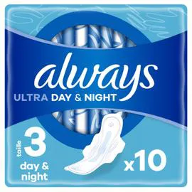 ALWAYS, ULTRA Serviette Hygiénique Avec Ailettes Day & Night Taille 3 x10