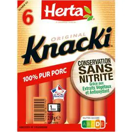 HERTA, KNACKI Saucisses 100% Pur Porc conservation sans nitrite 210g