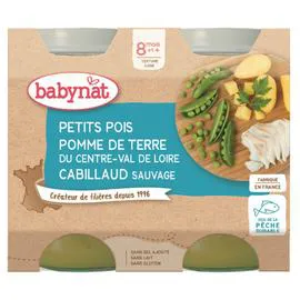 BABYBIO Petit pot bébé dès 8 mois, petits pois cabillaud 2x200g