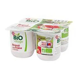 MARQUE REPÈRE, BIO VILLAGE Yaourts Lait entier Bio Fraise morceaux 4x125g