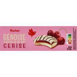 AUCHAN Génoises nappées de chocolat blanc saveur cerise 150g