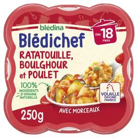BLÉDINA, BLÉDICHEF Plat bébé dès 18 mois ratatouille boulghour et poulet 250g
