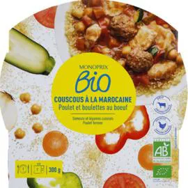 MONOPRIX BIO Couscous à la marocaine poulet et boulettes au boeuf 300g