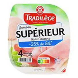 MARQUE REPÈRE, TRADILÈGE Jambon supérieur -25% de sel - Découenné x4 160g
