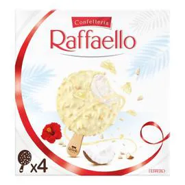 FERRERO, RAFFAELLO Glaces bâtonnets noix de coco enrobées noix de coco amandes 188g