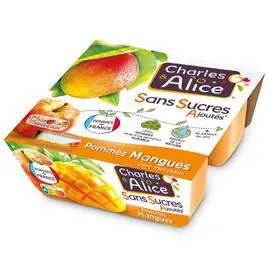 CHARLES & ALICE Compote pomme mangue sans sucres ajoutés 4x100g